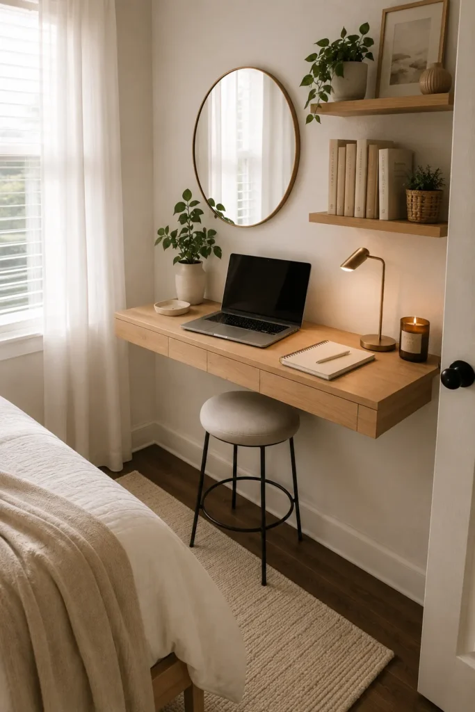 Floating wall-mounted desk idea for a tiny room