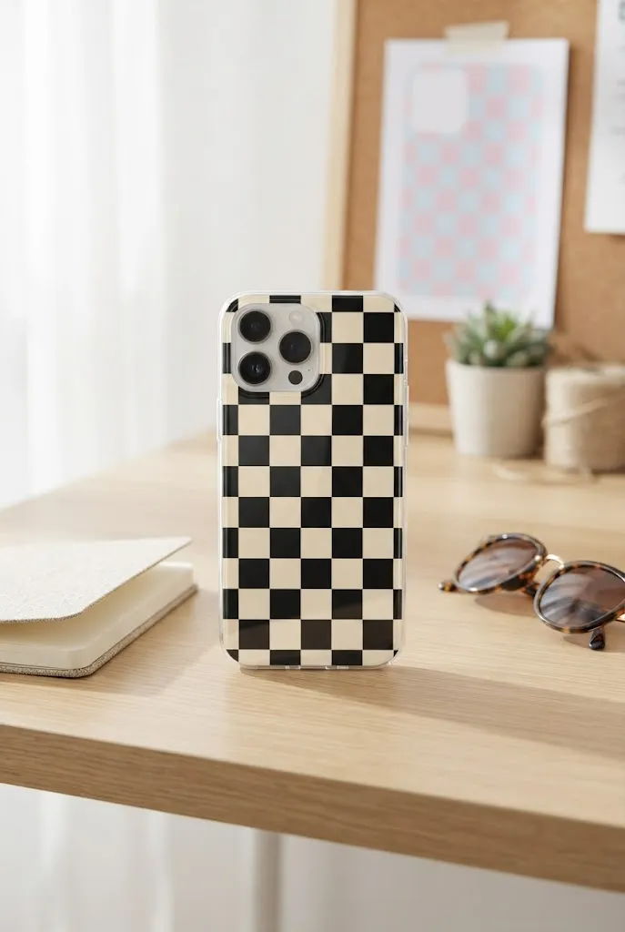 Checkerboard aesthetic DIY phone case.