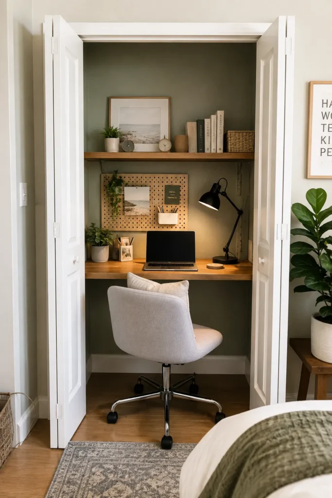 Closet turned into a small study nook idea