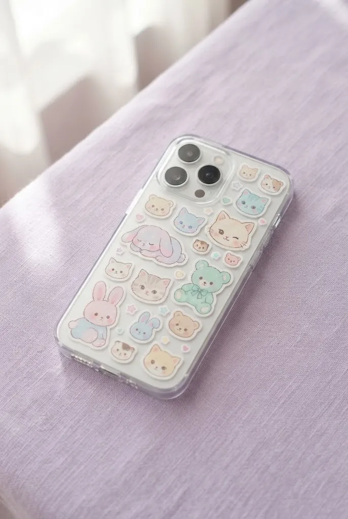 Pastel animal sticker set on phone case