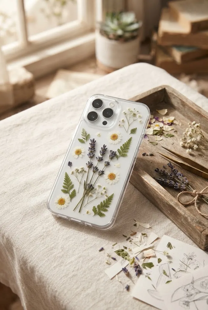 Pressed flower cottagecore DIY phone case.