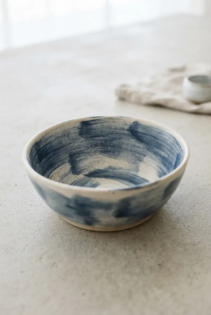 Bowl with a loose blue single color wash finish