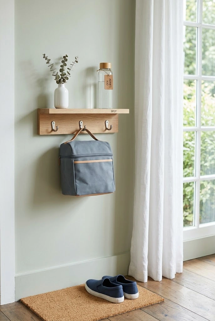 Lunch bag and water bottle docking station by the door