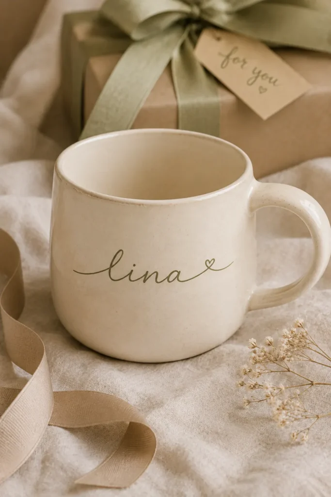 Mug painted with a custom script name