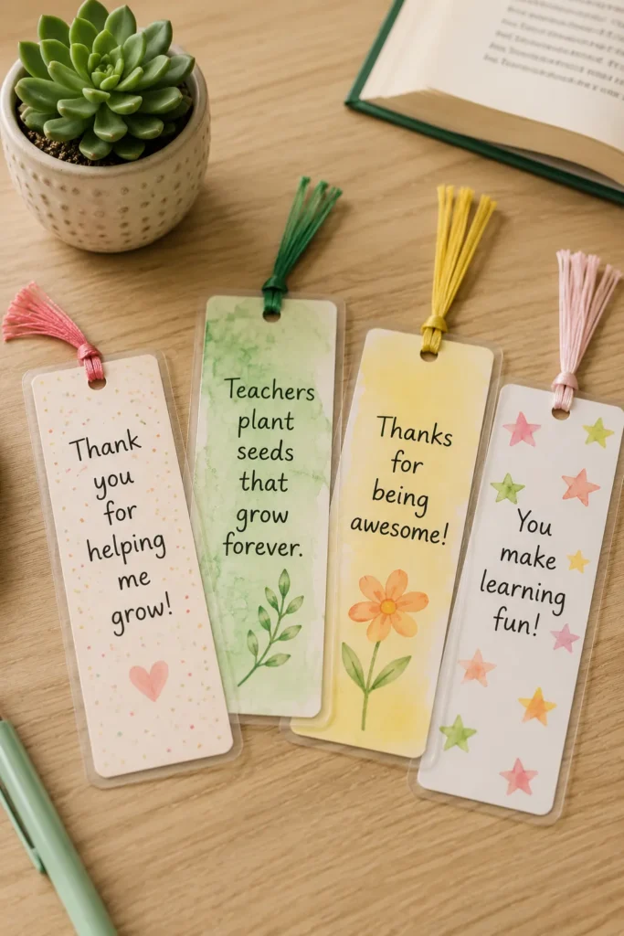  Budget friendly bookmark set and mini succulent teacher gift