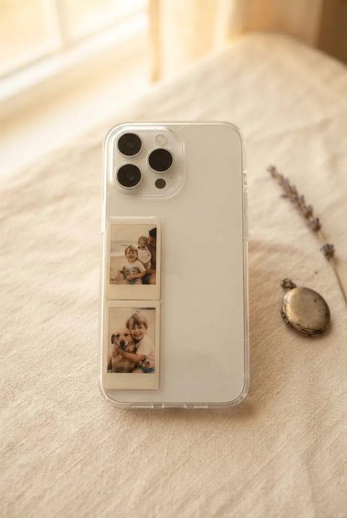 Clear phone case with tiny photo strip keepsake