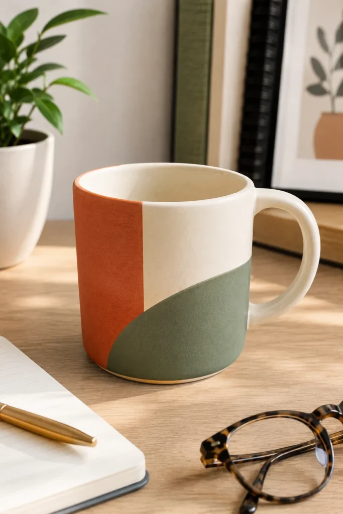 Color block panel painted ceramic mug