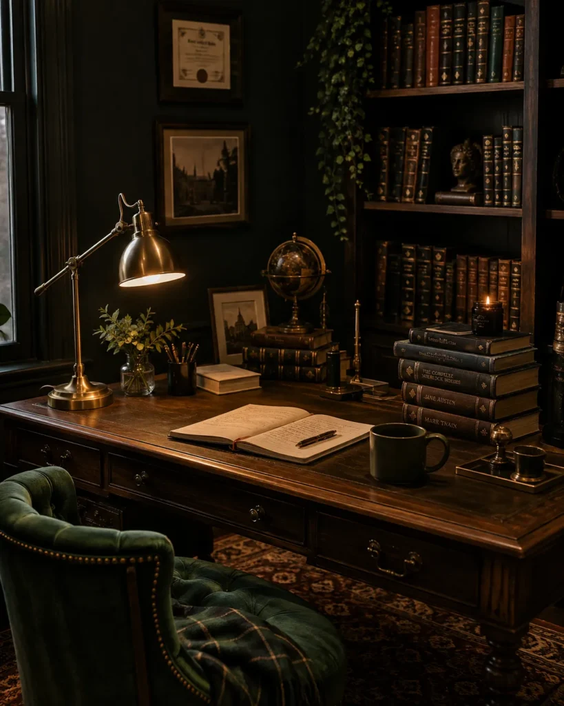 Dark academia study space aesthetic idea