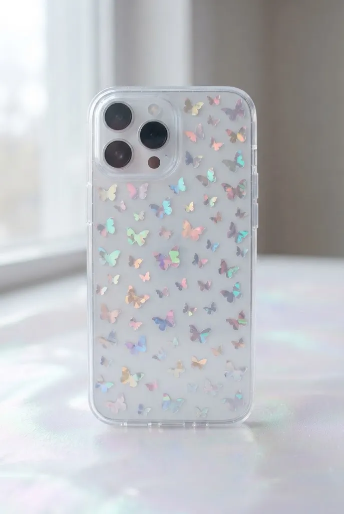 Clear phone case with holographic butterfly stickers