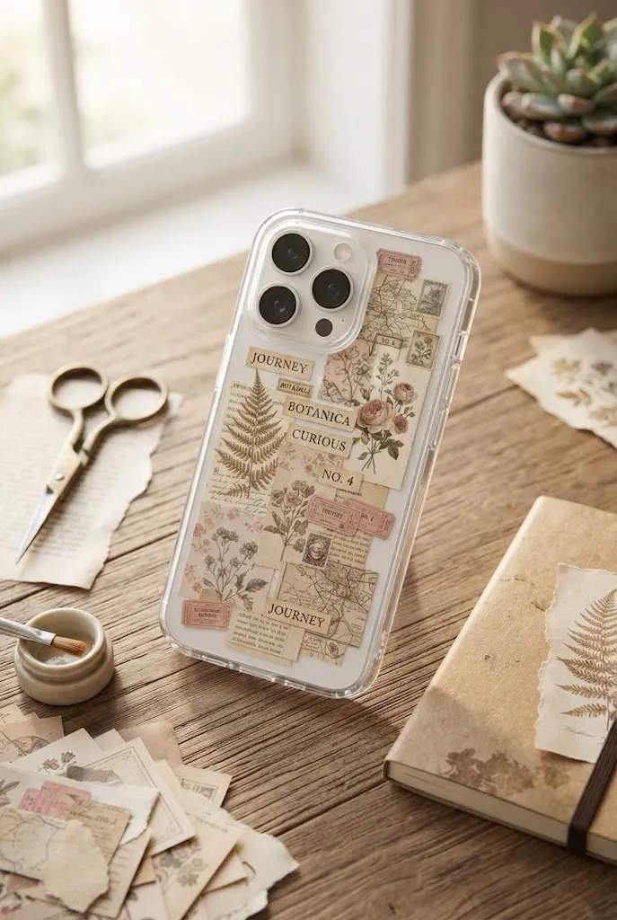 Vintage paper collage DIY phone case.