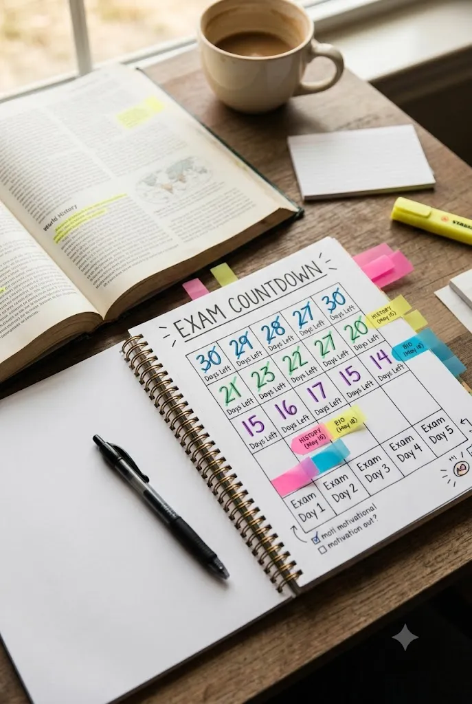 Exam countdown tracker planner page