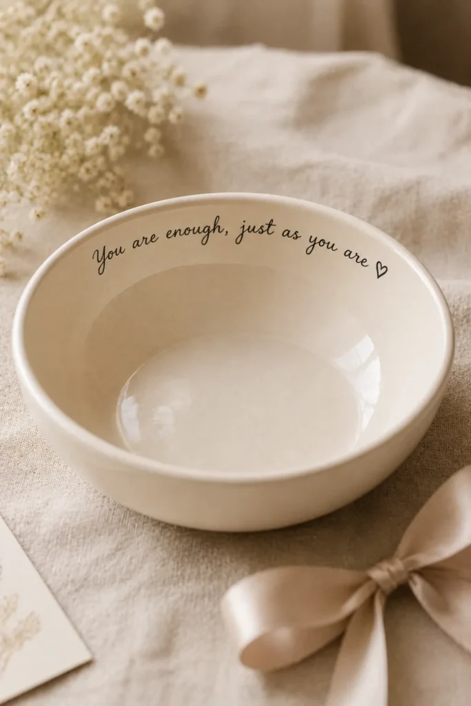 Ceramic bowl painted with a custom script message