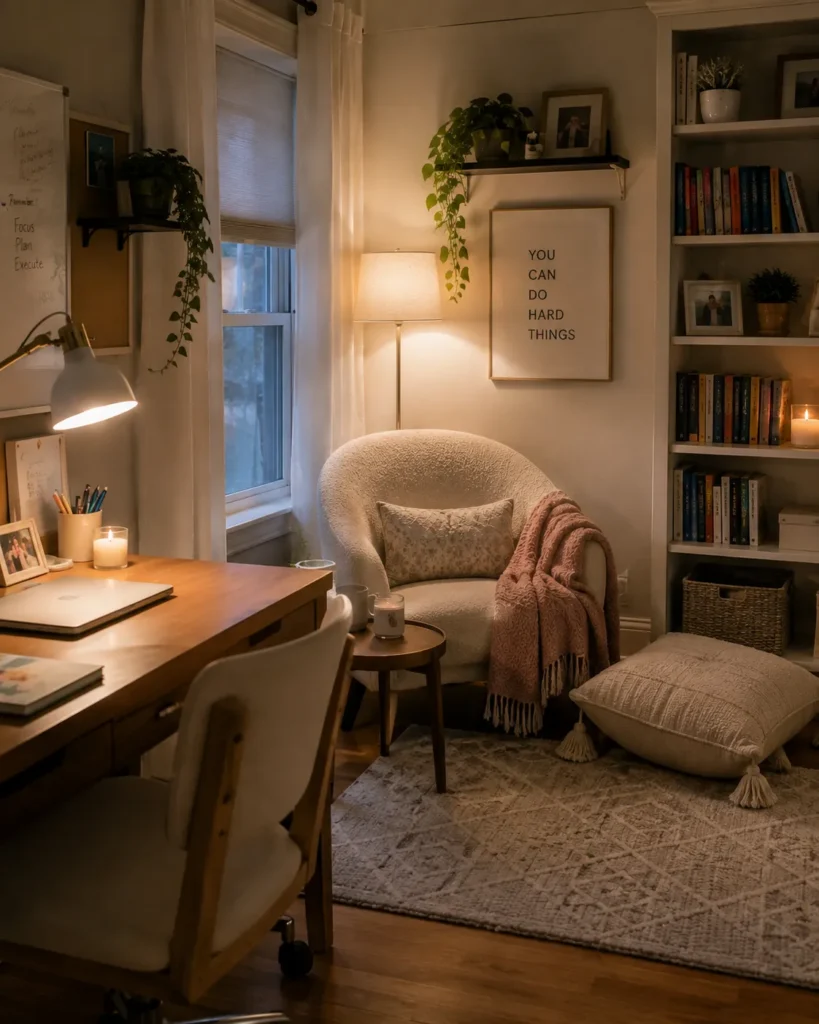 Reading break corner next to a study desk