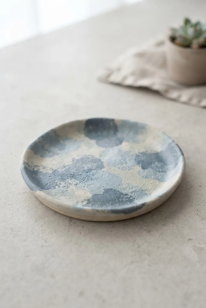 Ceramic dish with soft sponge texture painting technique