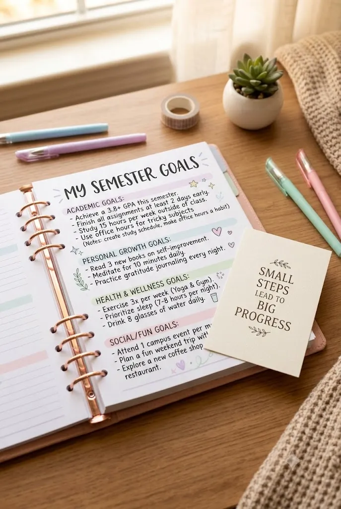 Semester goal setting planner page