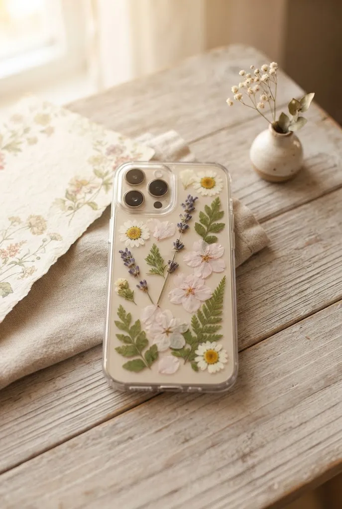 Pressed flower cottagecore DIY phone case.