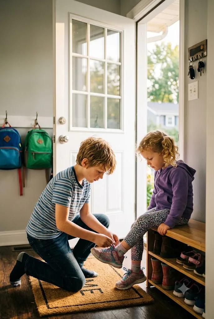 Sibling relay system idea for school morning routines