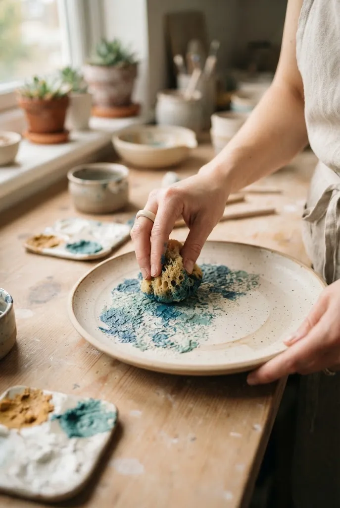 Sponge texture technique for DIY pottery painting
