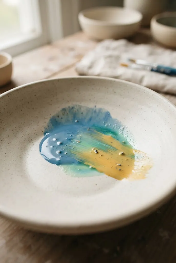 Wet on wet blending technique for pottery painting