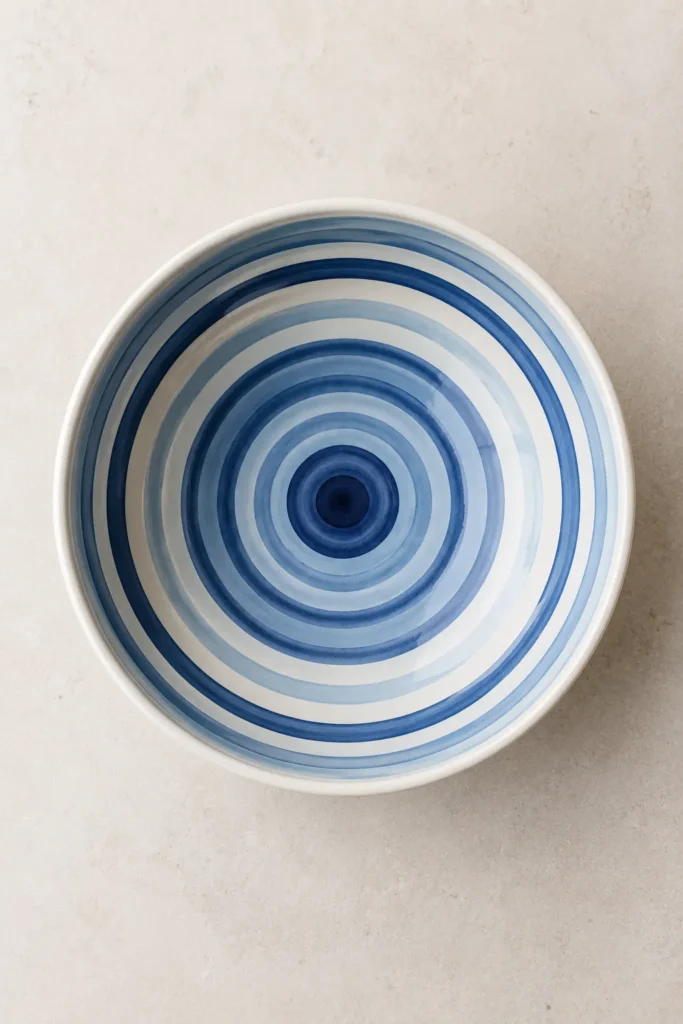  Bowl painted with concentric circle pattern in blue tones