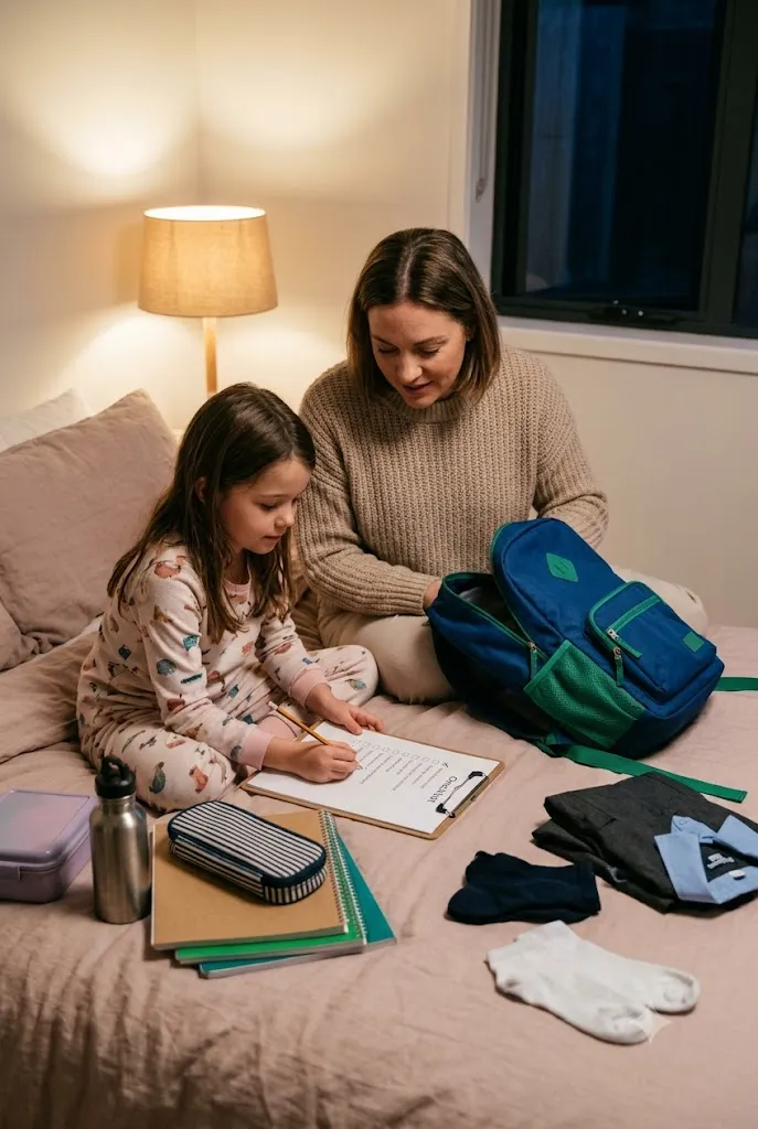 Packing backpack together night before school