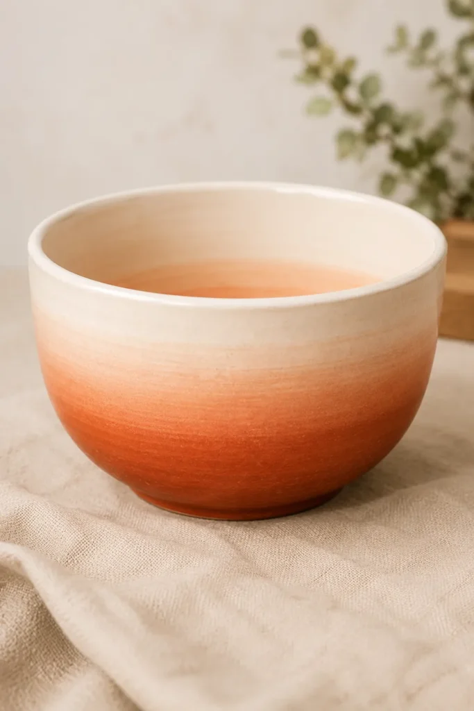 Ombre painted ceramic bowl with terracotta to cream gradient