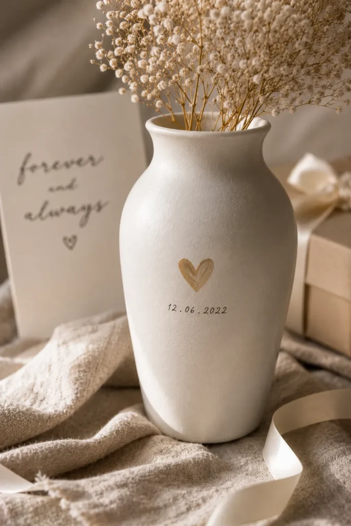 Vase painted with a heart motif and special date