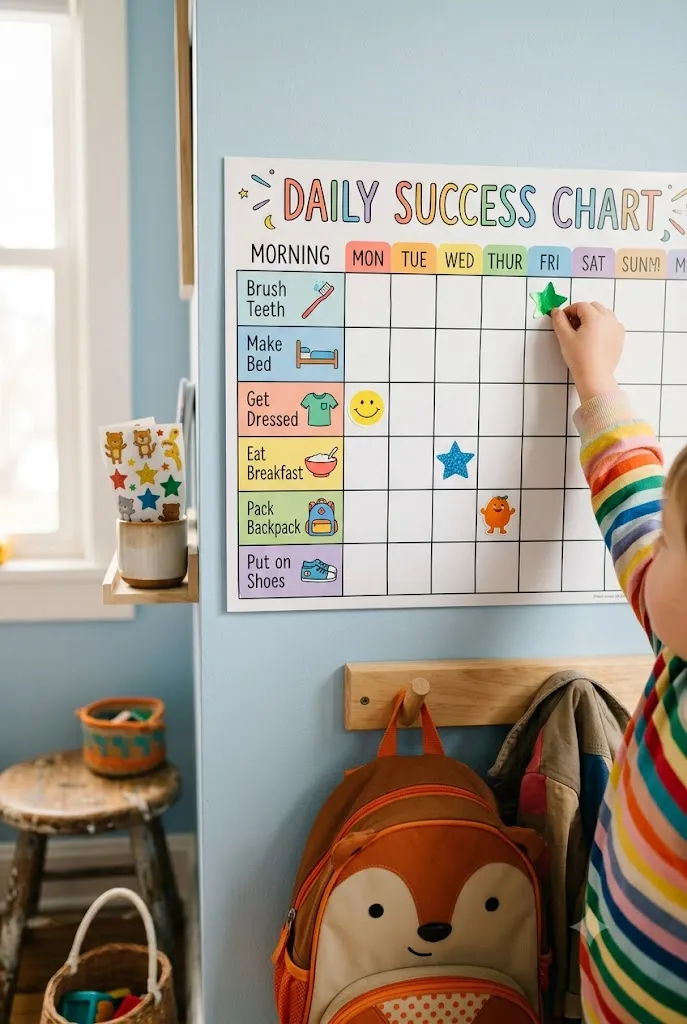 Sticker reward chart for a school morning routine
