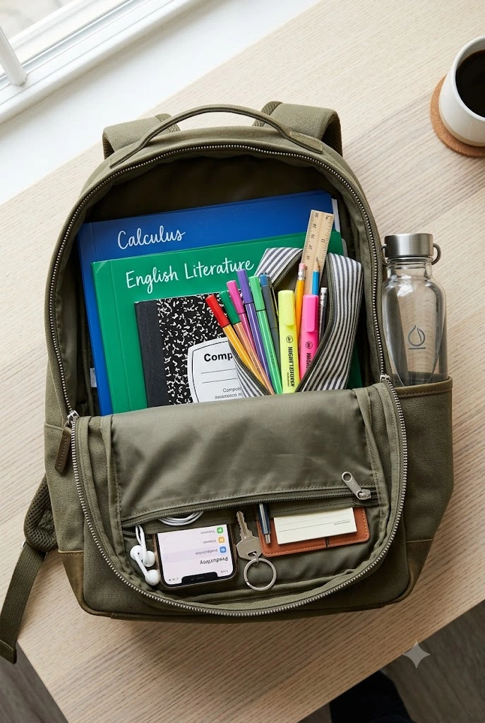 Organized backpack zones for school supplies