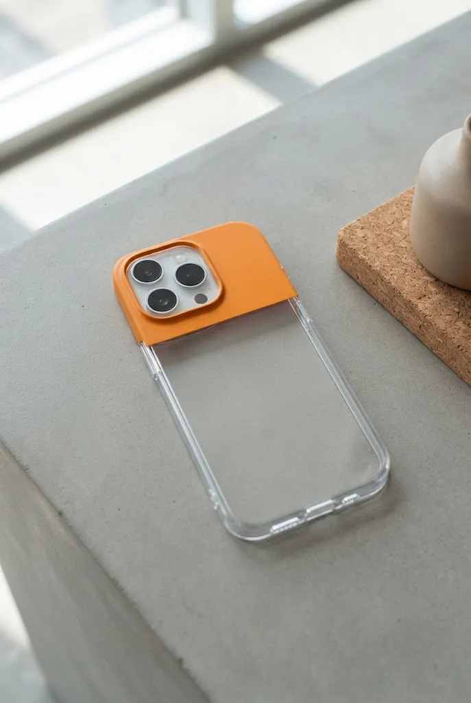Clear phone case with bold color block corner accent