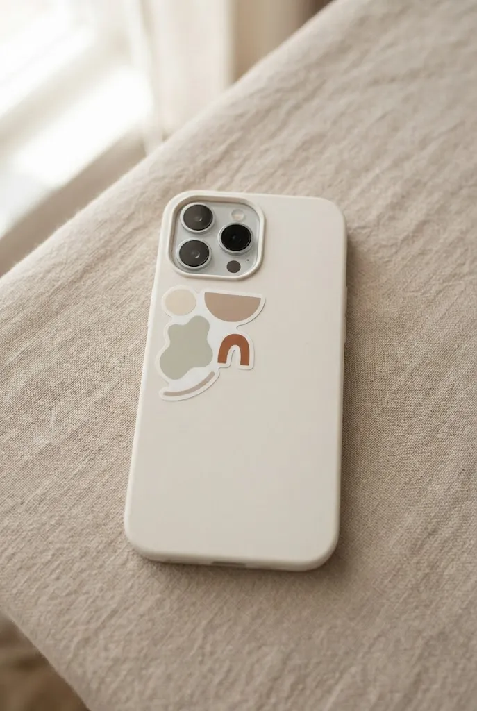 Neutral abstract shape sticker cluster on phone case