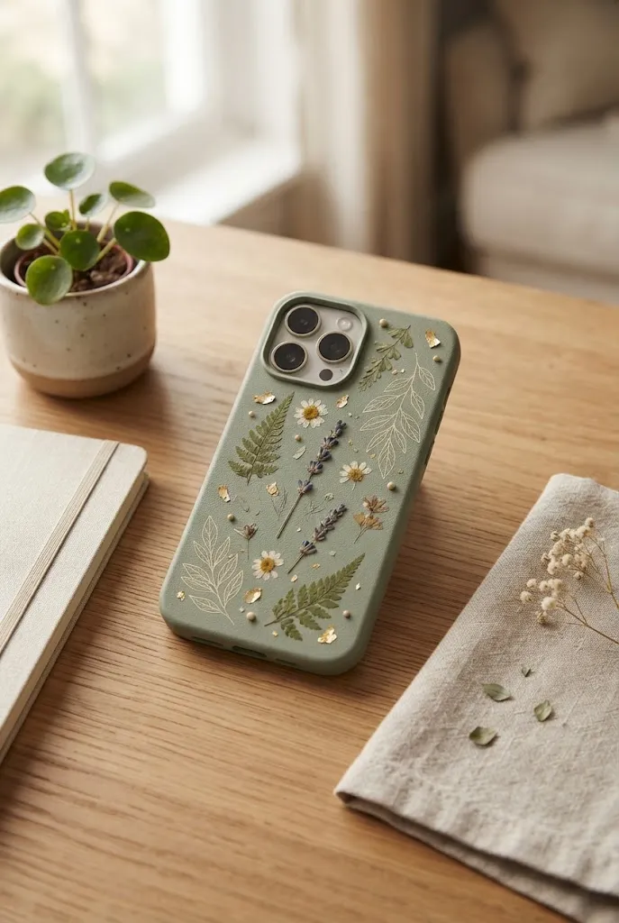 Sage green botanical aesthetic phone case.