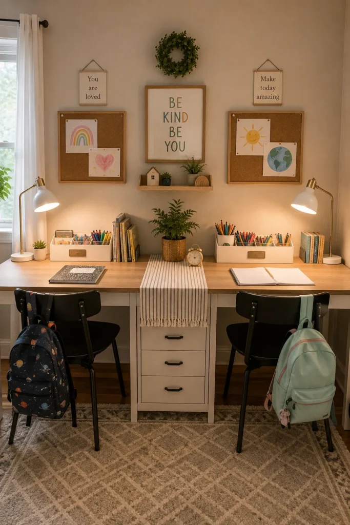 Shared sibling study table with divided zones