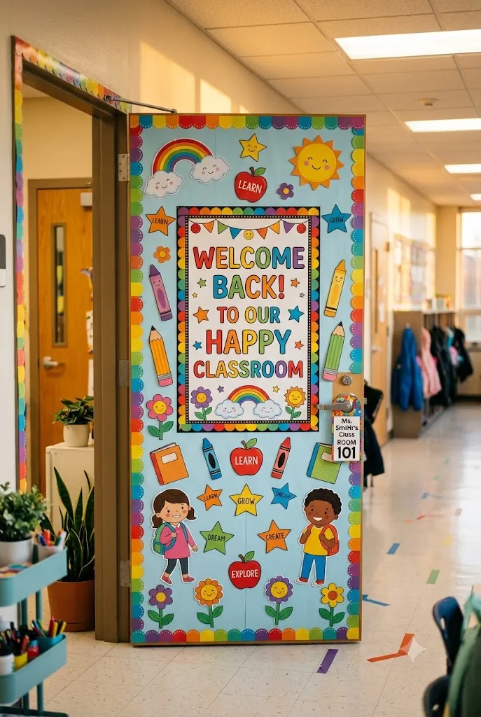 Themed welcome door display for classroom