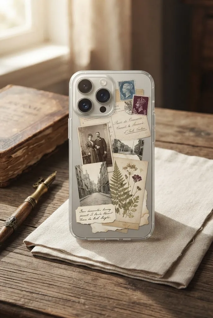 Vintage scrapbook-inspired DIY phone case.