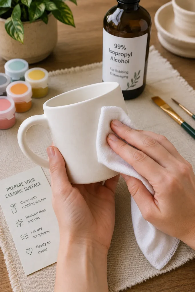  Cleaning ceramic surface before DIY pottery painting