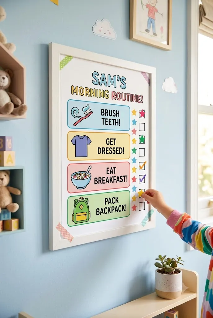 Visual step by step morning routine chart for kids