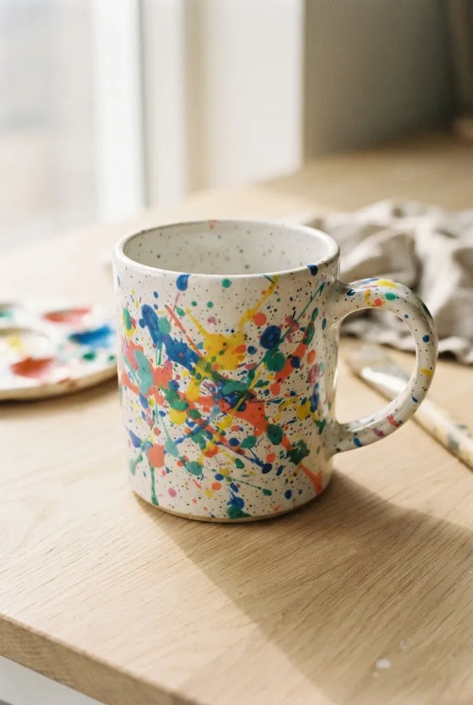 Mug with colorful paint splatter texture