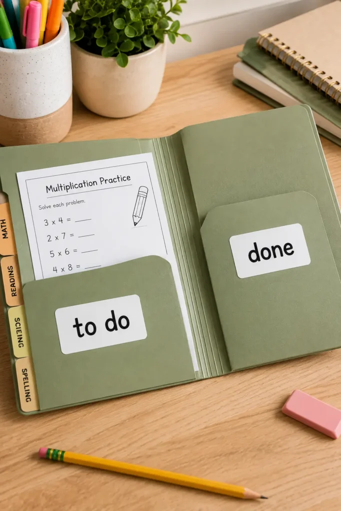 Daily homework folder system for school assignments