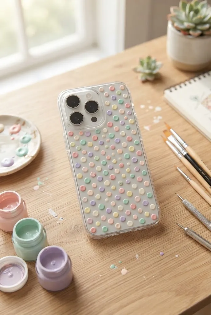 Pastel polka dot DIY phone case.
