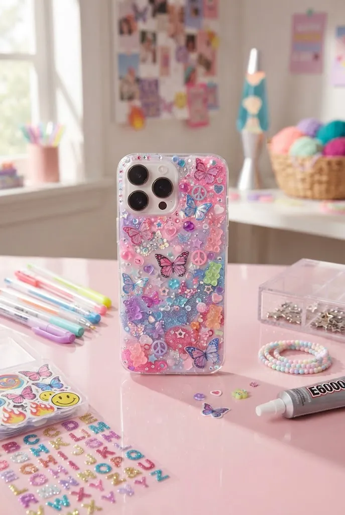 Colorful Y2K sticker DIY phone case.