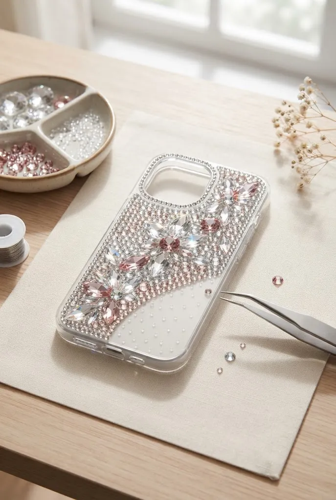 Tips for making a DIY rhinestone phone case look polished.