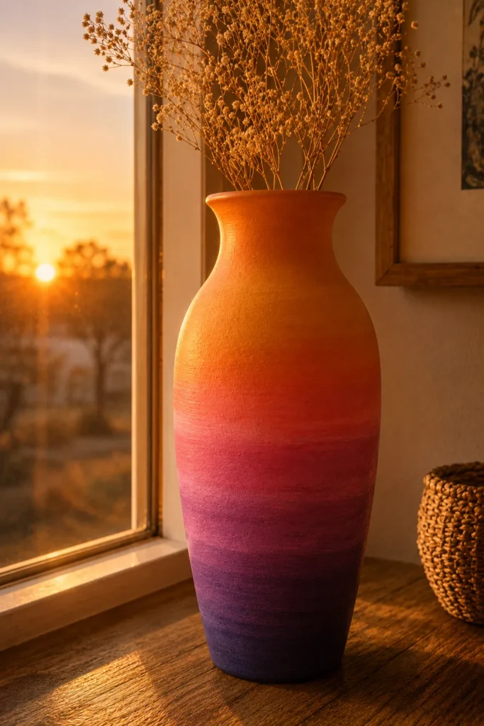 Vase painted with warm sunset gradient colors