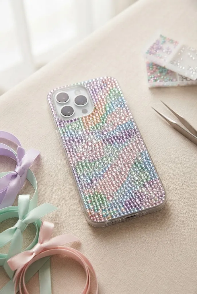 Pastel crystal bedazzled phone case.