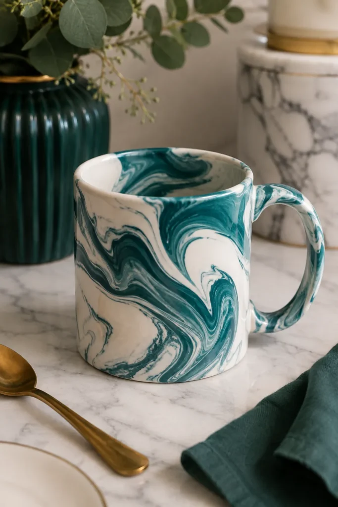  Two color marbled painted pottery mug