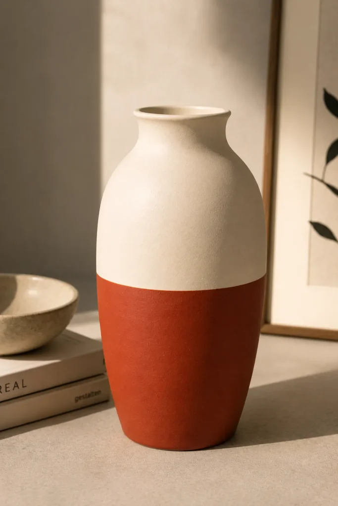  Color block vase in terracotta and cream