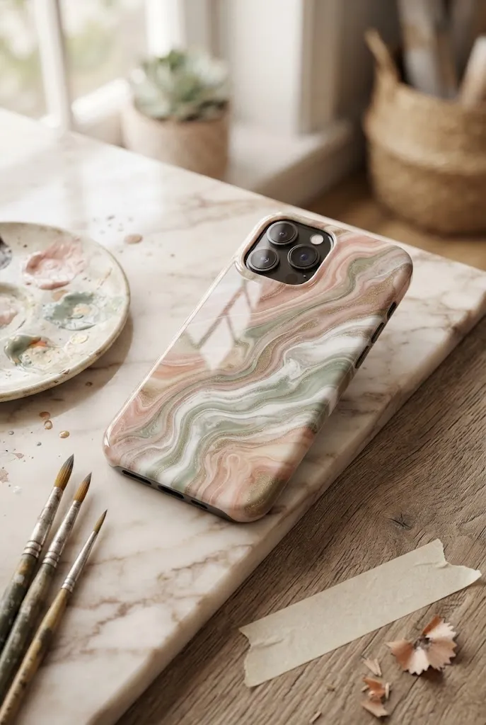 Glossy marble swirl DIY phone case.