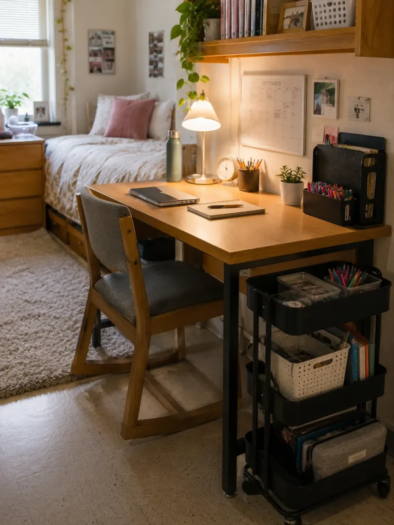 Dorm room desk zone setup idea