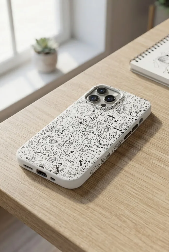 Phone case with freehand sharpie doodle design