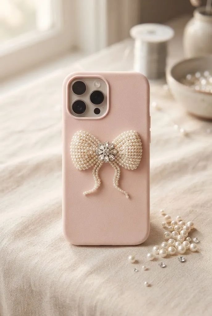 Pearl bow bedazzled phone case idea.